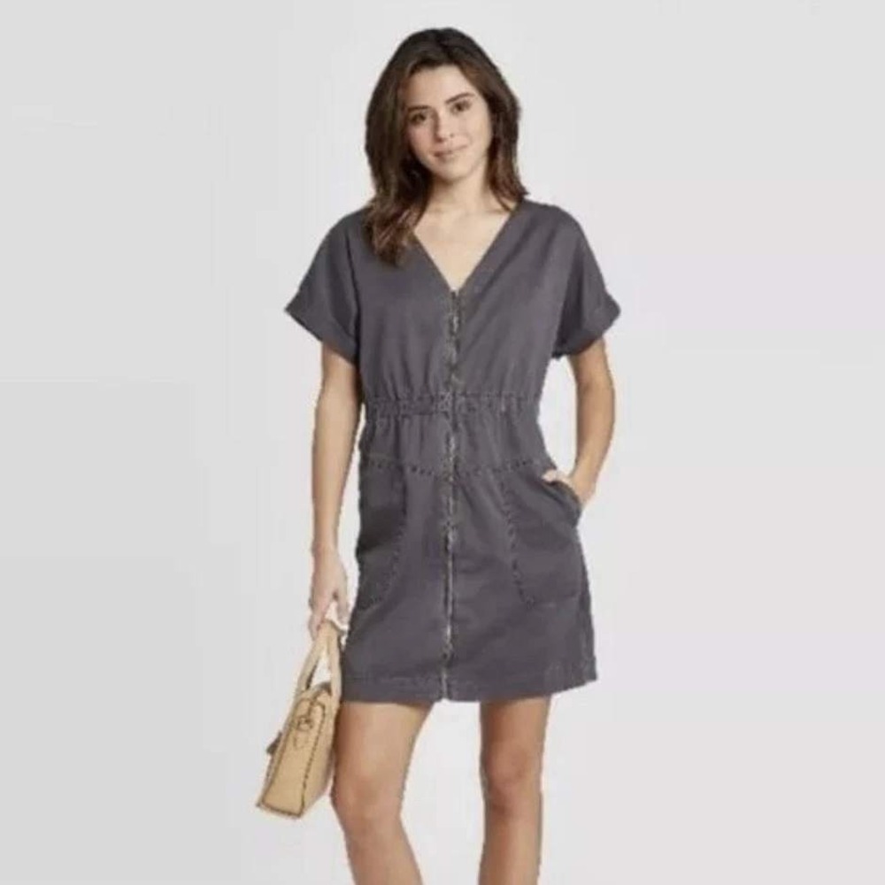 Universal Thread Womens Gray Utility Zip Front Short Sleeve Dress Gorpcore M